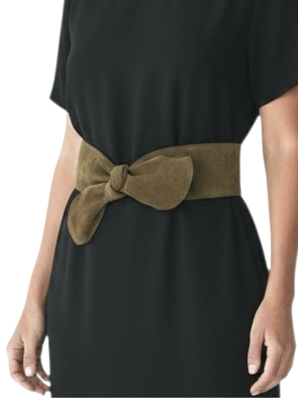 Anthropologie Karine Bow Waist Belt Olive S/M Elastic Back 28-31”